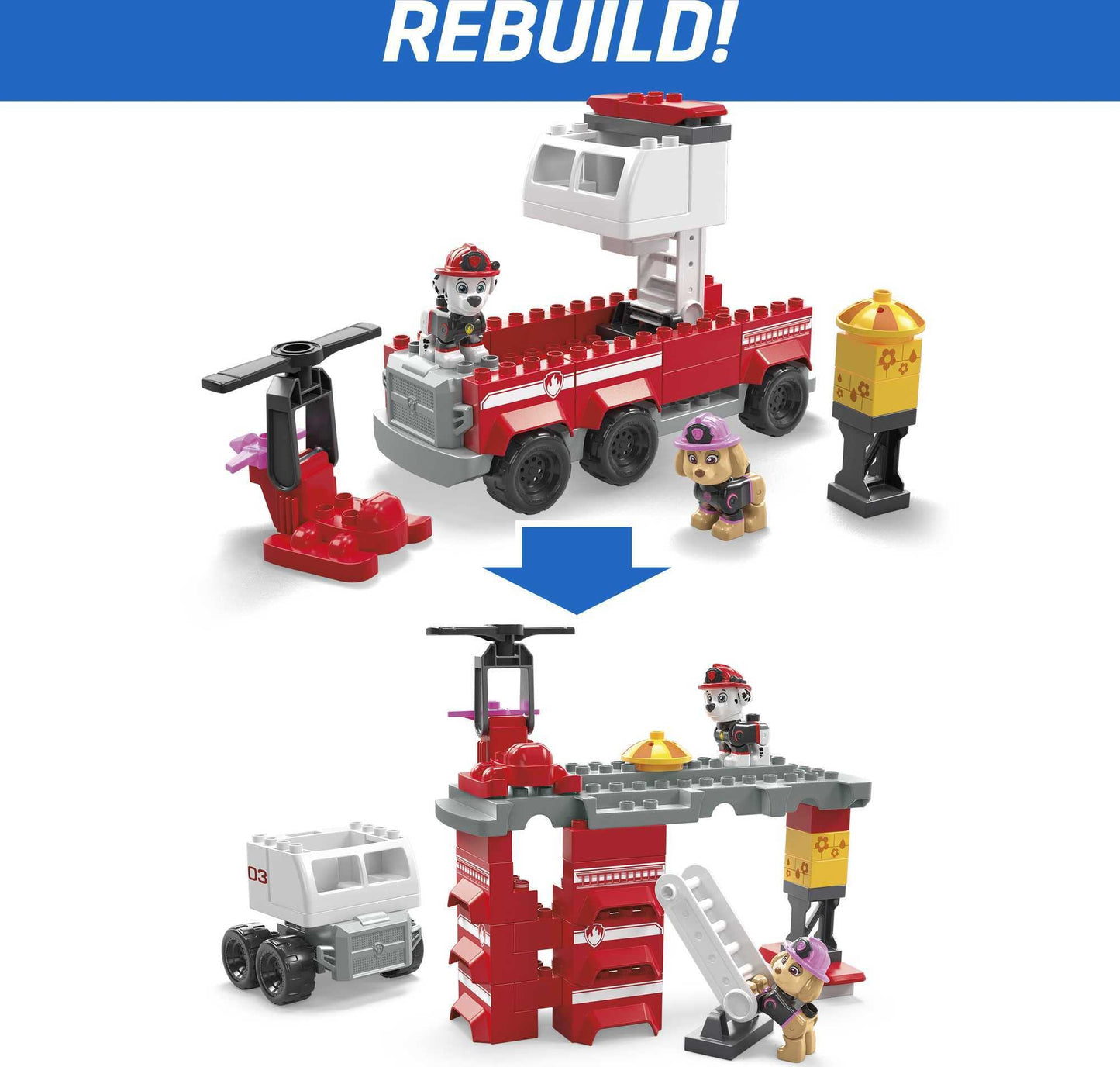 Mattel MEGA BLOKS PAW Patrol Fire Truck Toy, 37 Pieces, 2 Figures, Multicolor, Model HHN05, Ideal for Kids 3+ Years
