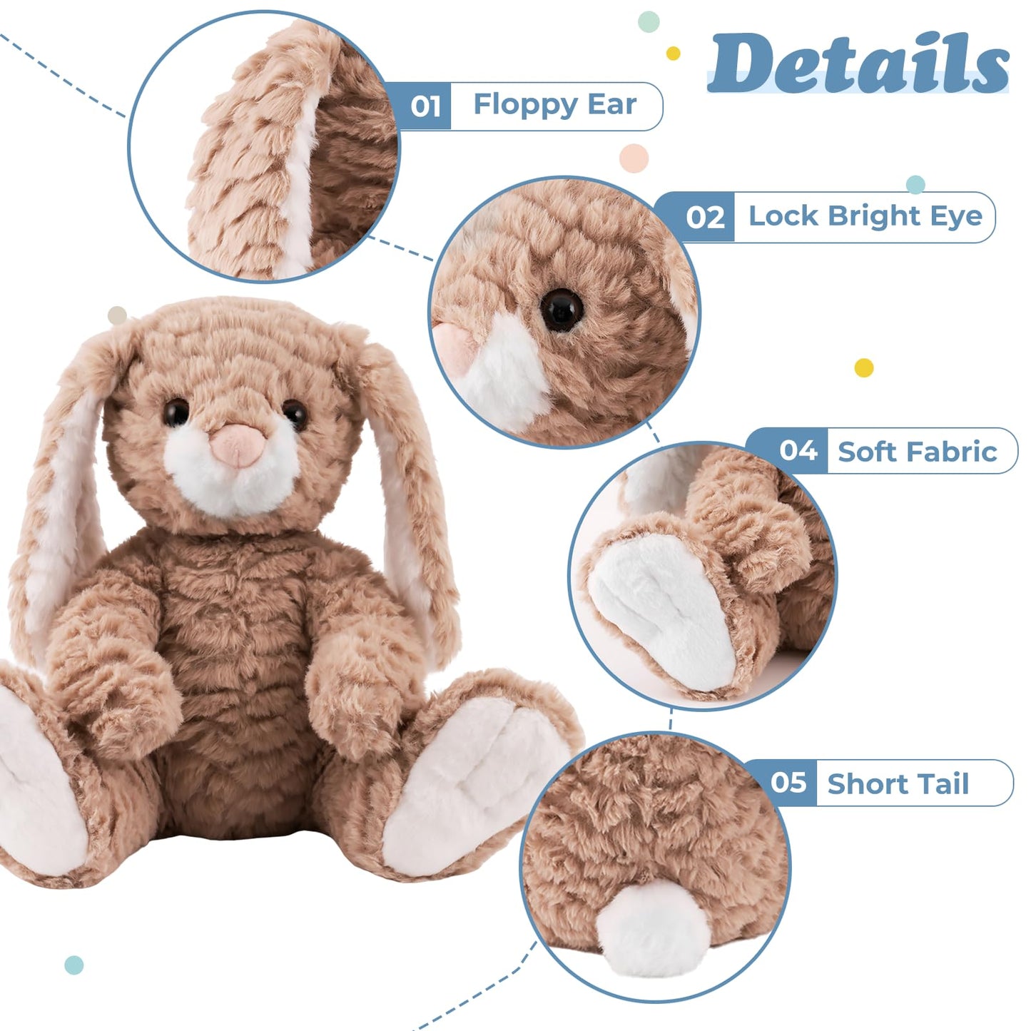 Mikee Fluffie 9'' Easter Bunny Stuffed Animals, Safe Material Soft Washable Stuffed Bunny, Cute Plush Toy Rabbit Easter Decorati