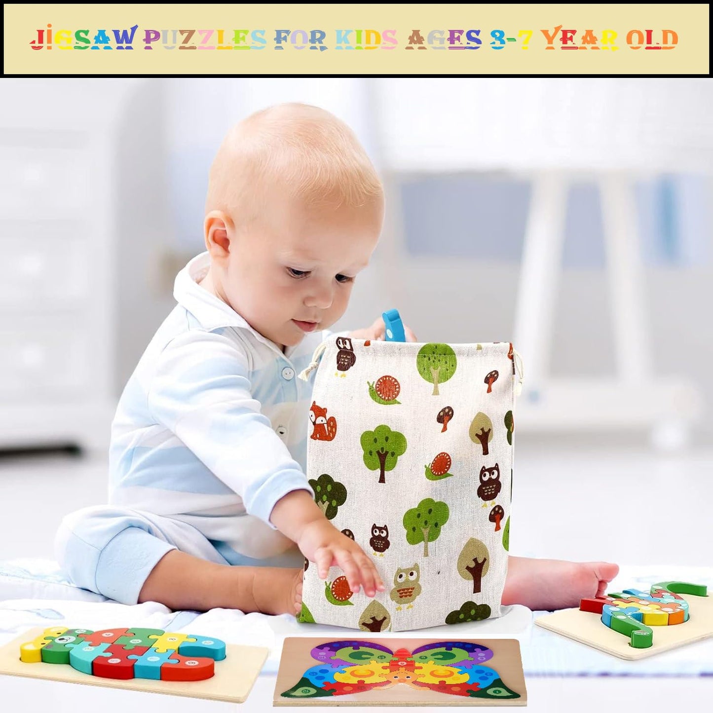 Apexay Wooden Puzzles for Kids, Jigsaw Puzzles for Kids Ages 3-5 Year Old, Preschool Educational Learning Toys Set Wooden Puzzle