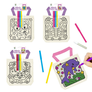 Vkpi 6 Pieces Kids Coloring Goodie Bags, Reusable Canvas Bag, Cute Art Party Favors, Color Your Own Bags For Diy Painting Birthd