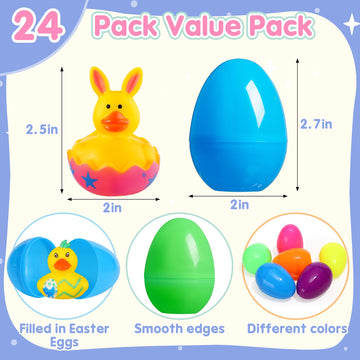 Anggiko 24 Pack Easter Rubber Ducks Bulk With Easter Eggs, Easter Party Favors Easter Basket Stuffer Supplies Goodie Bag Fillers