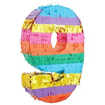 Blue Panda Rainbow Number 9 Pinata For 9Th Birthday Party Supplies, Fiesta, Anniversary Celebration (Small, 16.5 X 11 X 3 Inches)