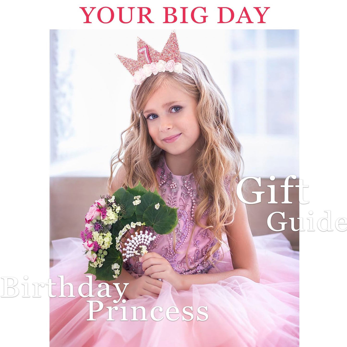 SuPoo 7th Birthday Decorations for Girl 7th Birthday Girl Headband Birthday Crown for Girls Glitter Hair Band for Party 7 Year O