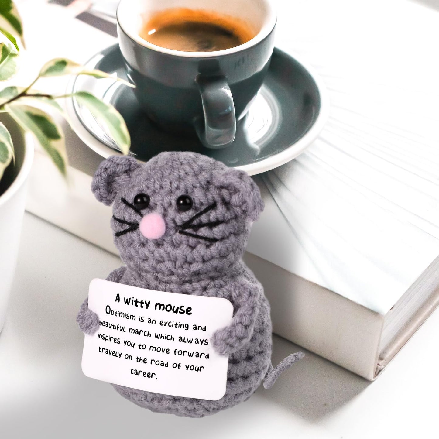 Boxob Funny Positive Mouse, 3.12In Creative Cute Knitted Potato Doll With Inspirational Card Emotional Support Mouse Crochet For