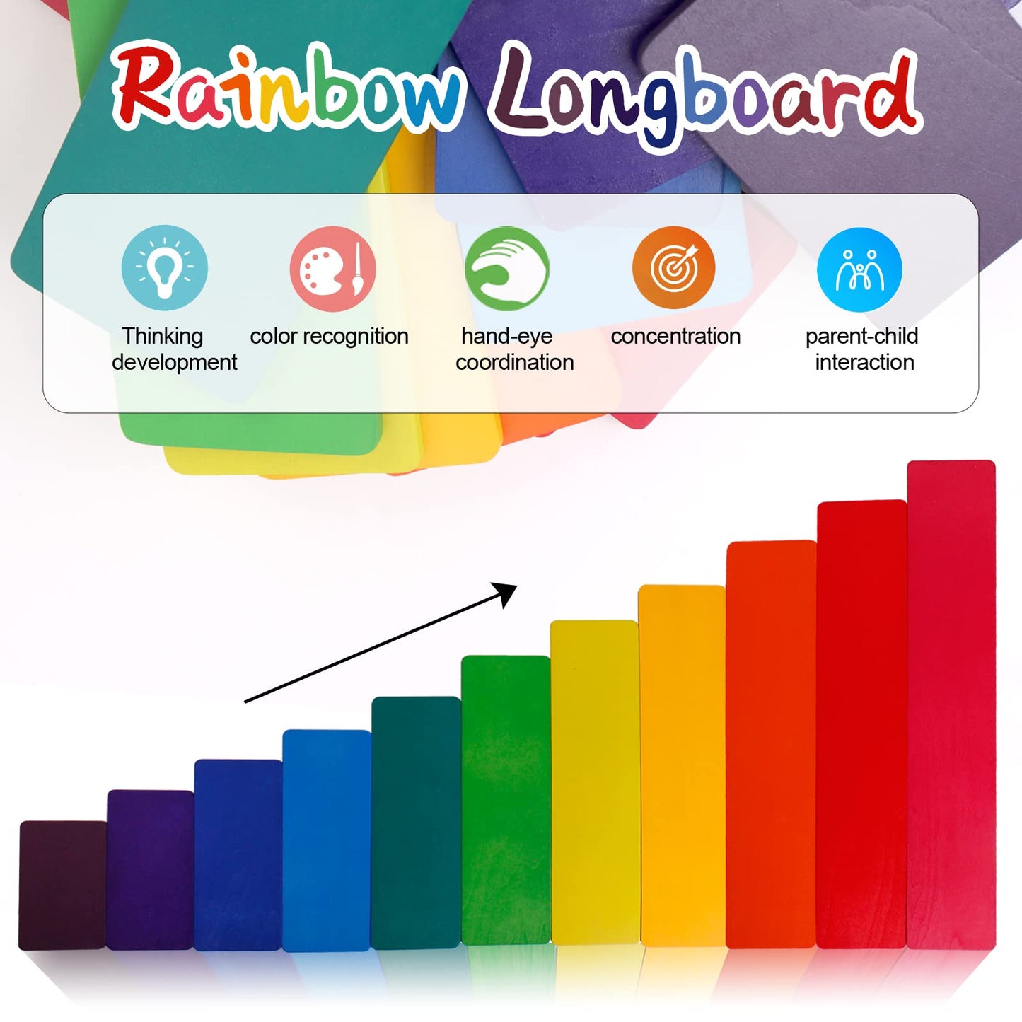 Shierdu 11 Pieces Of Wooden Rainbow Board Oversized Stacking Game Puzzle Blocks Children'S Infant Toys 3 Years Old Boys And Girls Toy Gifts