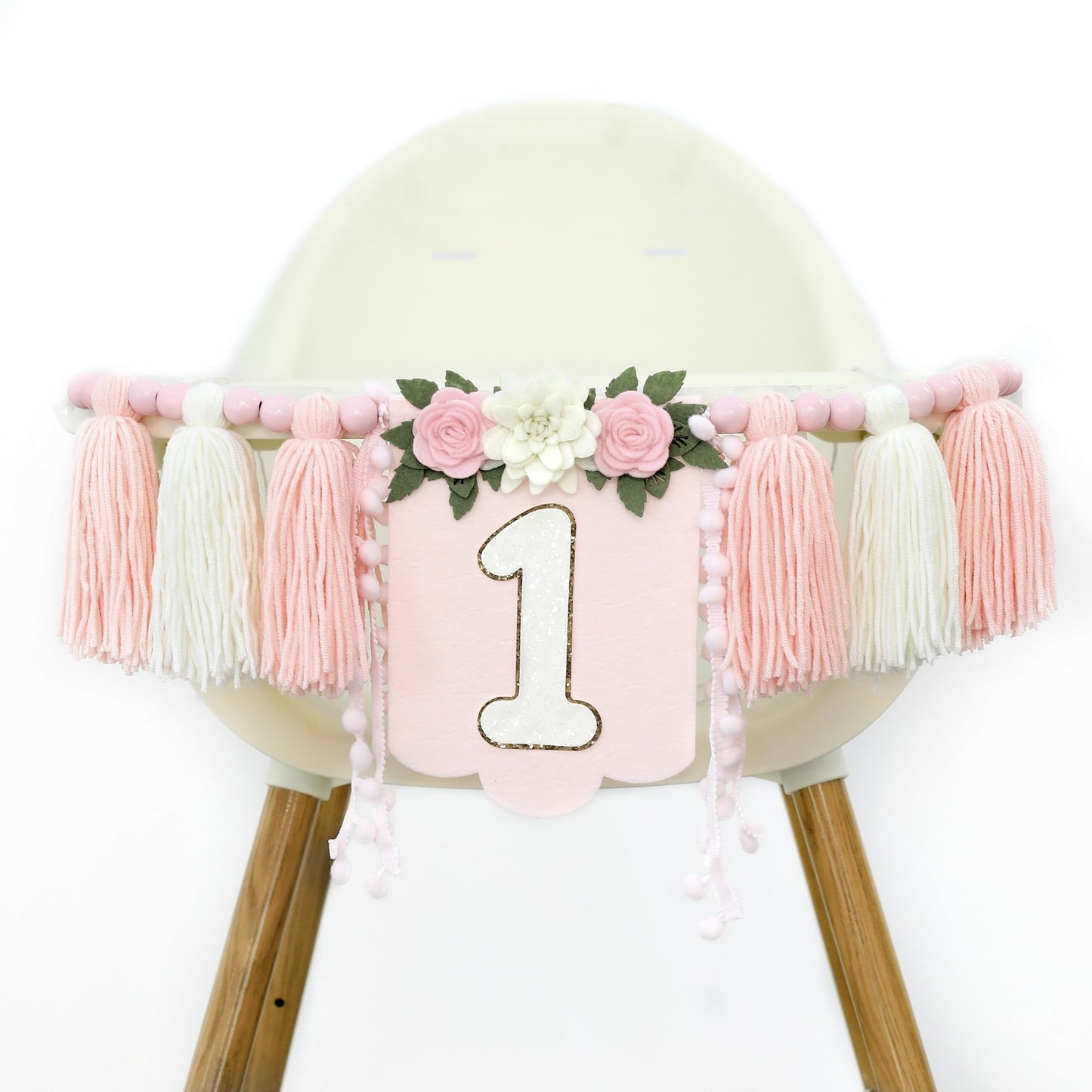 HODIHIWI Handmade Wildflower 1st Birthday HighChair Banner Pink White Party Decoration For Girls Wall Hangings Decorative