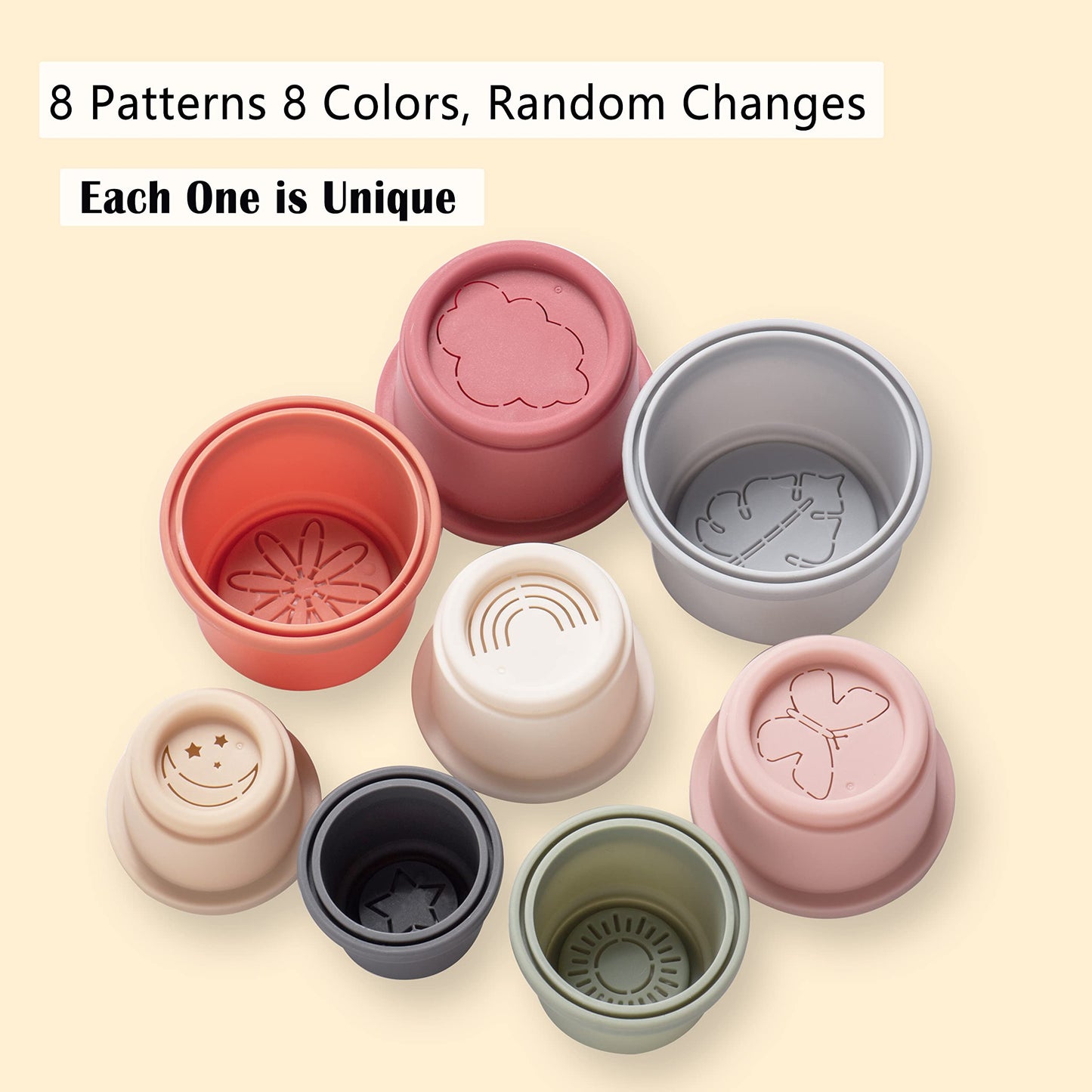 Zyflsq Stacking Cups Baby Toy, Nesting Cups 8 Pcs With Pattern For Kid Baby 6 Months And Up Montessori Toy, Bath Toys