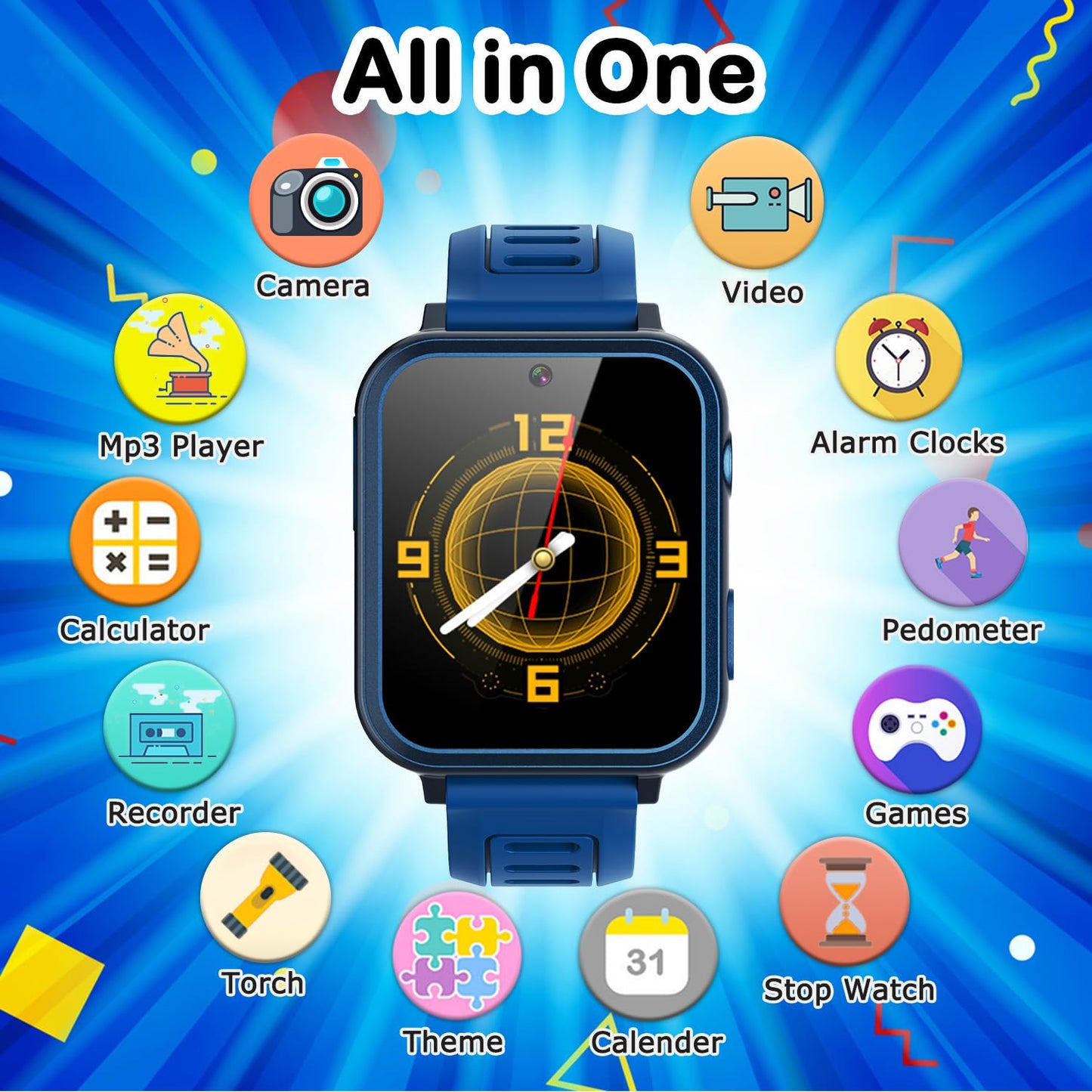 Kids Game Smart Watch For Kids With 24 Puzzle Games Hd Touch Screen Camera Music Player Pedometer Alarm Clock Calculator Flashlight 12/24Hr Kids Watches Gift For 4-12 Year Old Boys Toys For Kids
