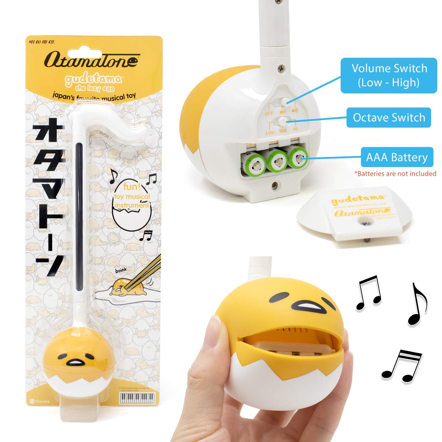Otamatone Special Edition Sanrio (Gudetama) - Fun Electronic Musical Toy Synthesizer Instrument By Maywa Denki (Official Licensed) [Includes Song Sheet And English Instructions]