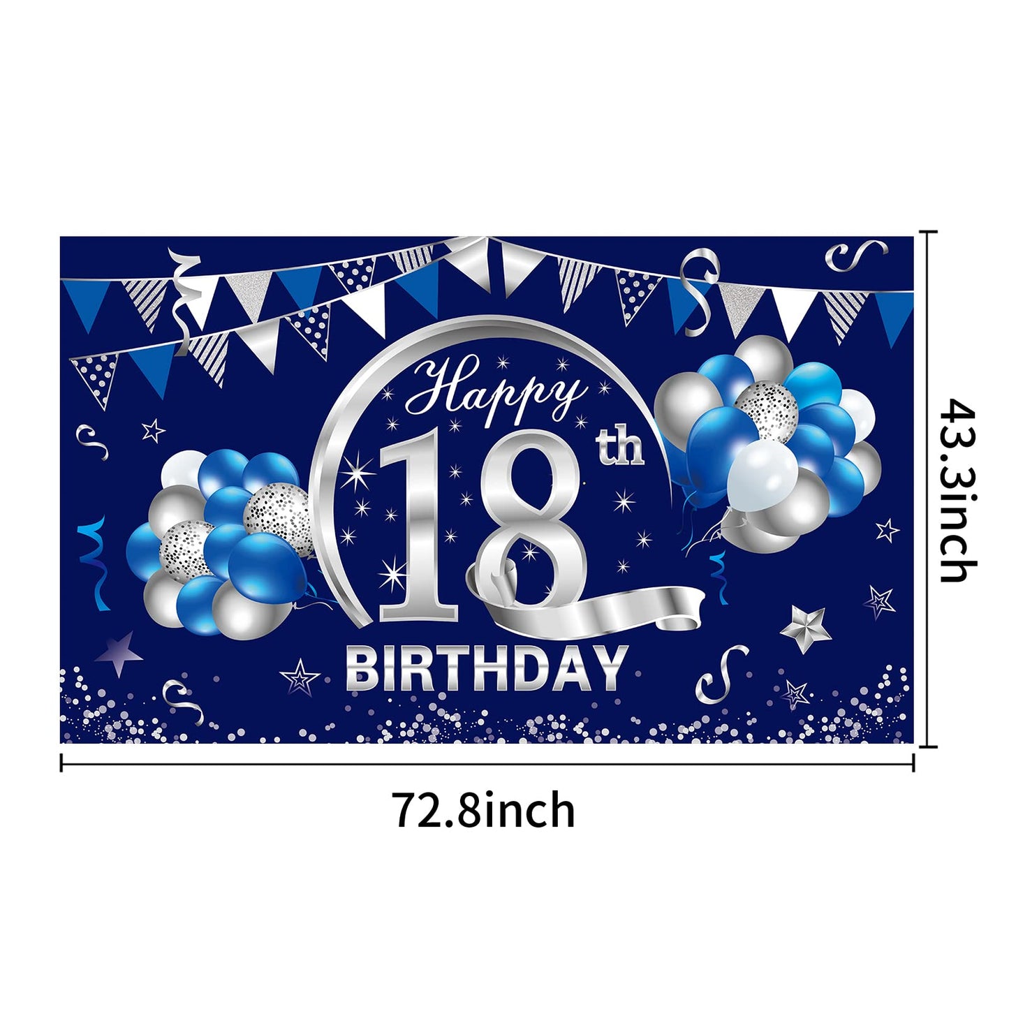 Blue Silver 18Th Birthday Banner Decorations For Men Boy - Happy 18 Birthday Backdrop Party Supplies - Eighteen Birthday Poster