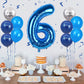 40 Inch Blue Number 6 Balloon, 6Th Birthday Balloons, 11Pcs Silver Birthday Print Balloons Dark Light Blue Latex Balloons 6 Foil
