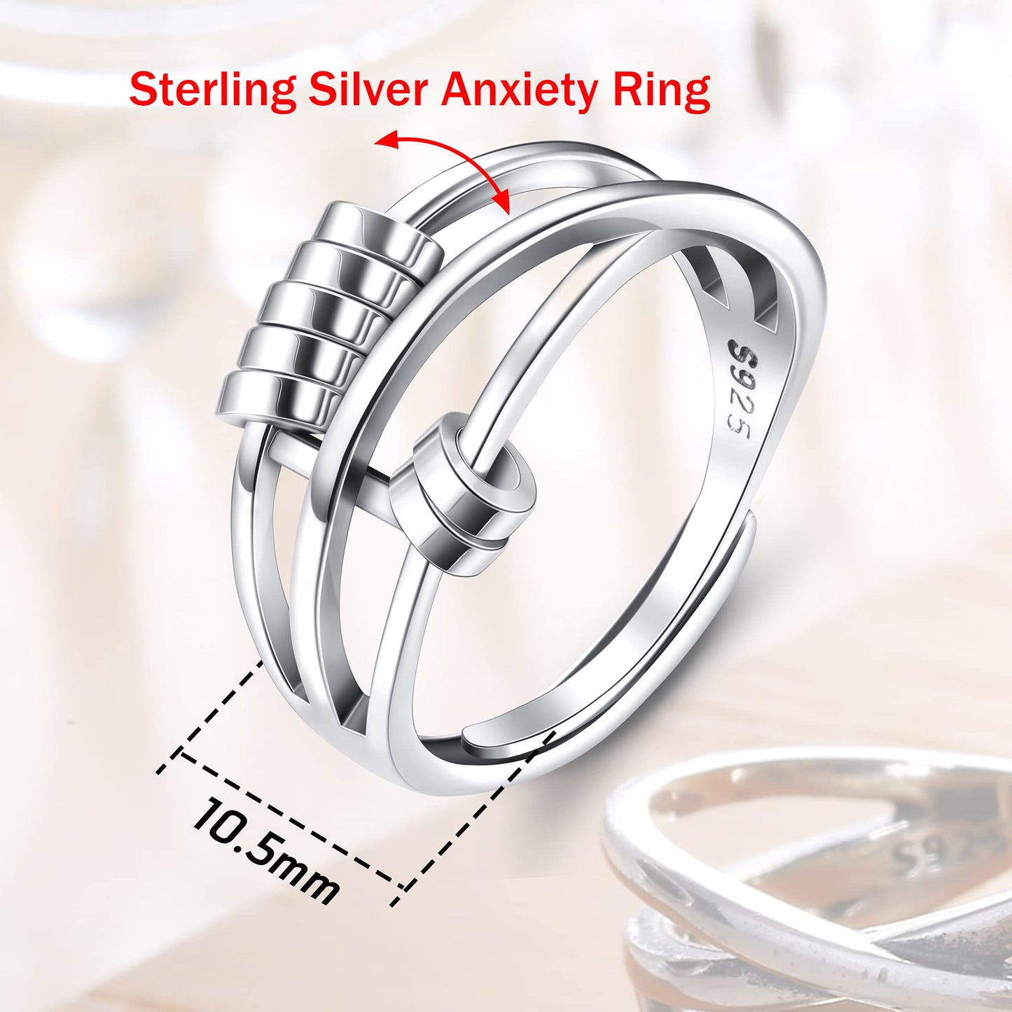 MILACOLATO 925 Sterling Silver Anxiety Ring for Women Men Fidget Peace Rings for Anxiety Stress Reliever Spinner Ring Retro Adju