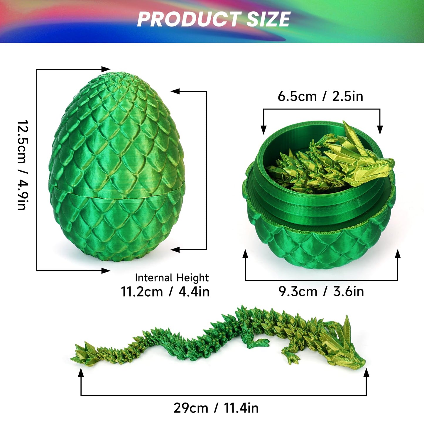 3D Printed Dragon Egg, Dragon Eggs With Dragon Inside, Articulated Dragon, Mystery Dragon Egg Fidget Toy, 3D Dragon Eggs Surprise Fidget Toy (A-Laser Yellow Green+Egg)
