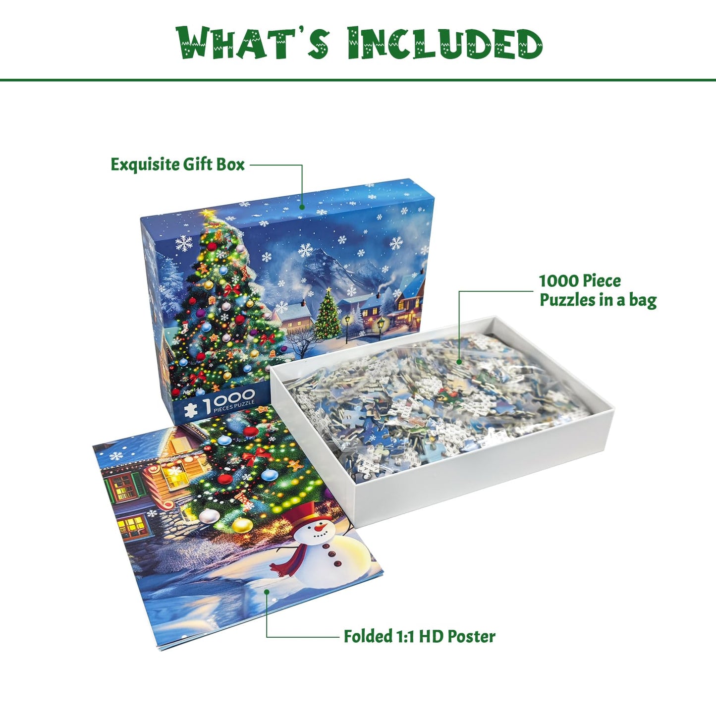 1000 Piece Puzzle For Adults Christmas Village Christmas Puzzle, Snowy Eve Christmas Puzzles 1000 Pieces, Christmas Scene 1000 P