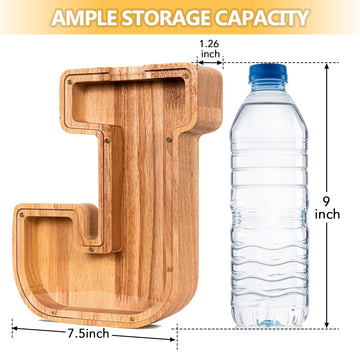 SummiDate Wooden Letter Piggy Bank| Piggy Bank for Boys Girls Toddler| Alphabet J Money Bank| Coin Bank Birthday Gift for Kids|Birthday Easter Gifts for Kids (J)