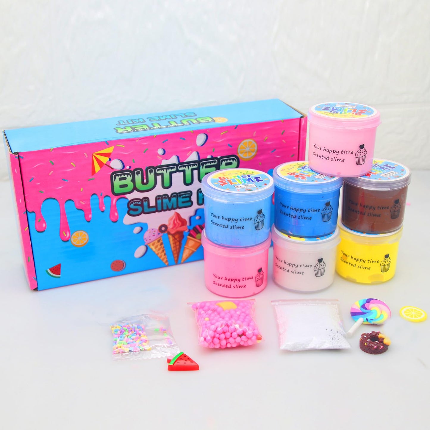 ZONEWAY 7 Pack Cake Butter Slime Kits - Soft, Non-Sticky Party Favors for Kids - Assorted Colors