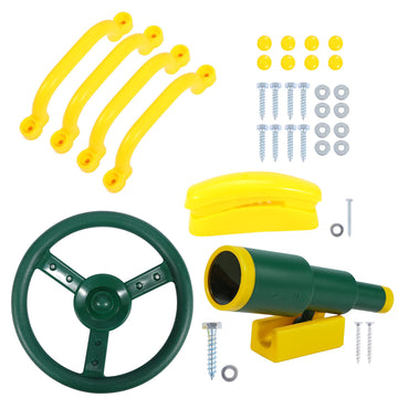 Redswing Playground Accessories For Kids, Outdoor Swingset Attachments With Pirate Ship Wheel, Toy Telescope, Telephone And Safe