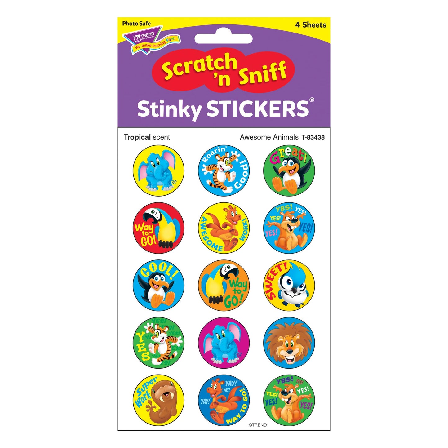 Trend Awesome Animals/Tropical Stinky Stickers, Classroom Incentives, 60 Count