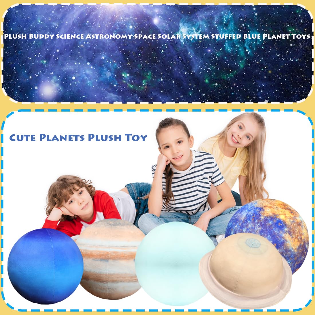 Elainren Soft Planet Uranus Plush Toy Realistic Stuffed Space Planet Toy Cute Solar System Planet Plushie Doll Gifts/10.6''