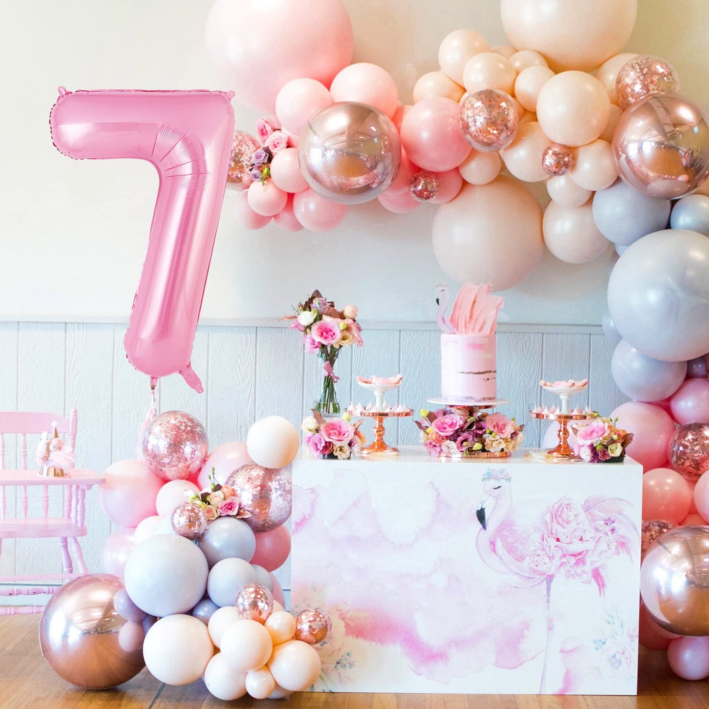 Pink Number 7 Balloon 40 Inch, Big Large Foil Helium Number Balloons, Jumbo Giant Mylar Number 7 Balloons For 7 Year Old Birthda