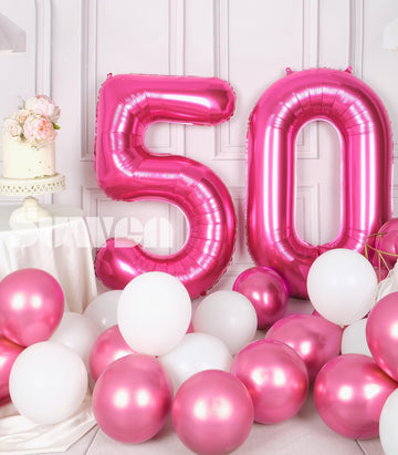 SUWEN Jumbo Hot Pink 50 Balloon Numbers - 40 Inch Foil Helium Mylar Decorations for 50th Birthday Anniversary Party Supplies
