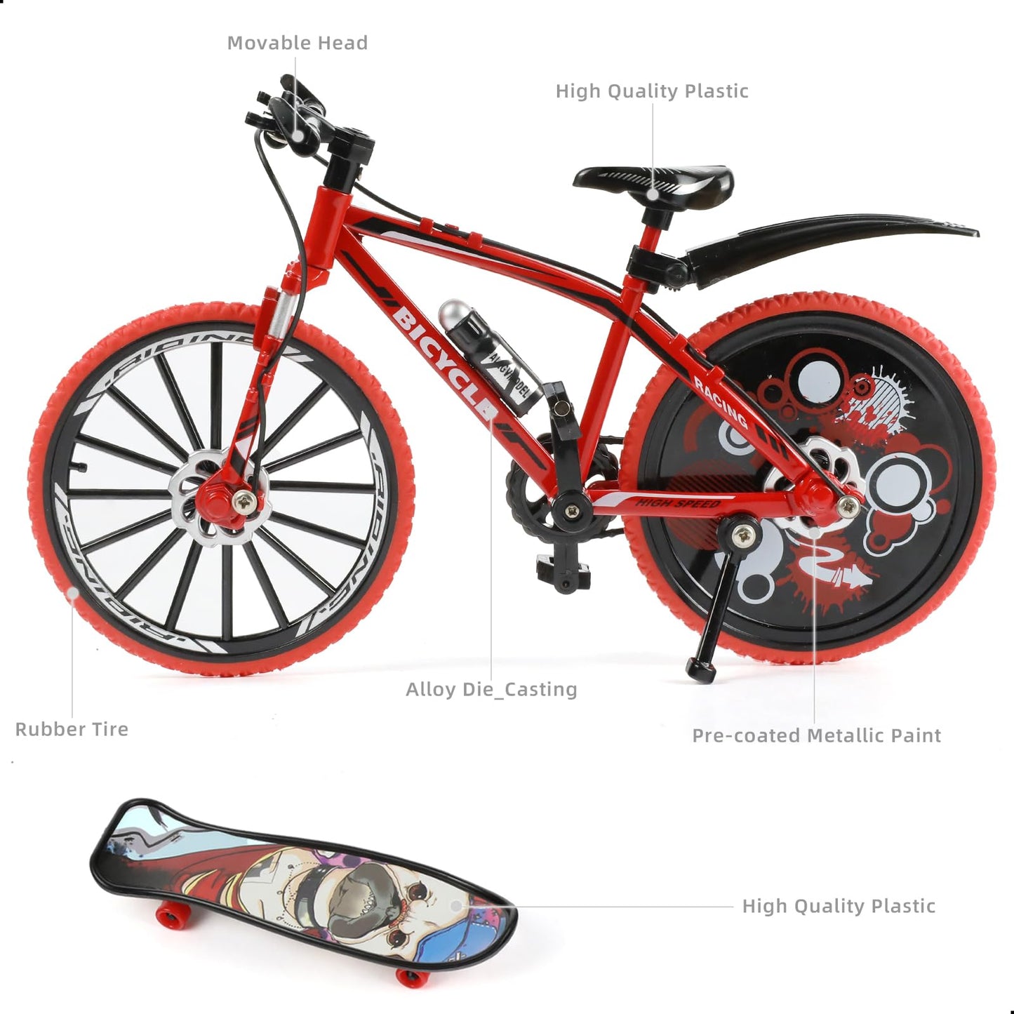 Risopen 1:8 Scale Die-Cast Alloy Mini Road Bike Bicycle Model Toy Finger BMX Toy Desktop Decoration Crafts for Cycling Lovers(Red)