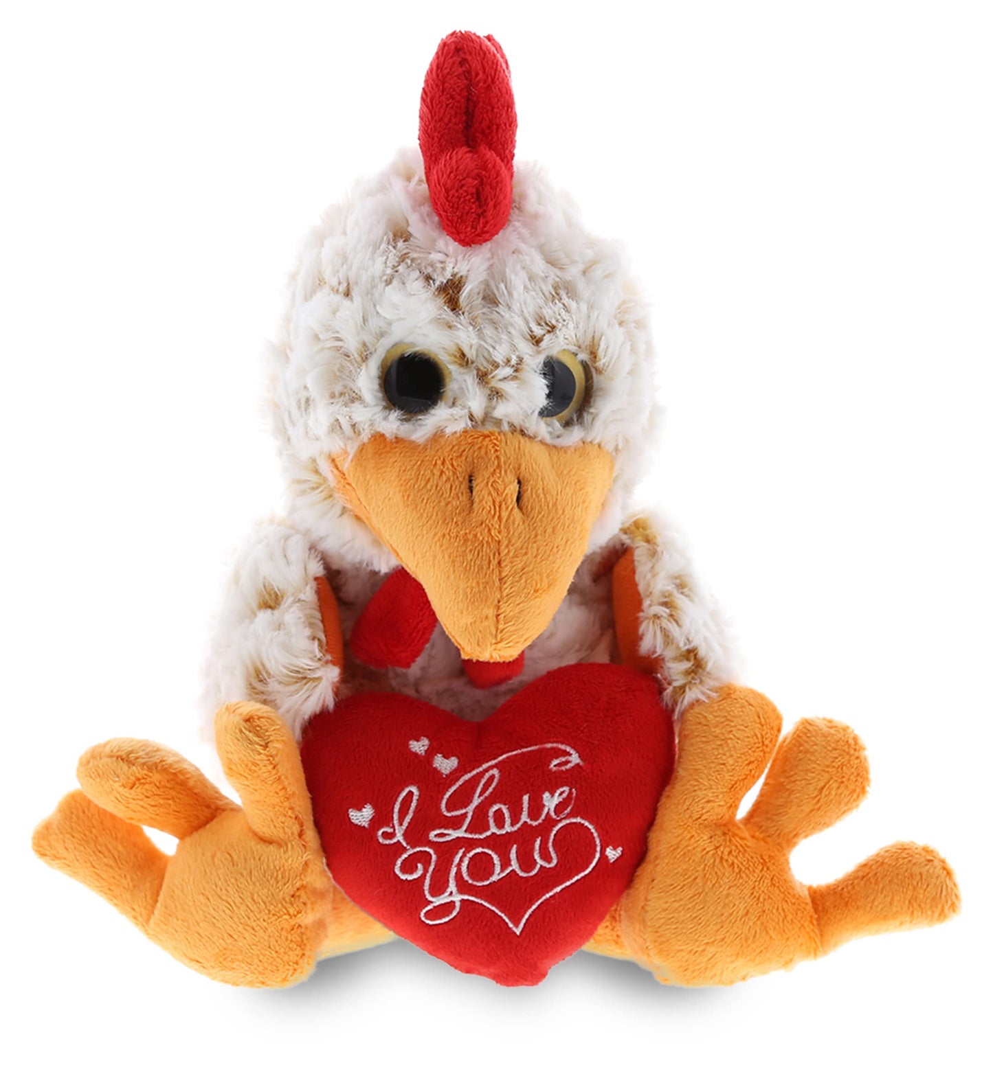 DolliBu I Love You Valentine Plush Sitting Rooster - Cute Stuffed Animal with Red Heart and Name Personalization Gift for Valentines Day  Birthday  Anniversary  Romantic Date - 6.5 Inches