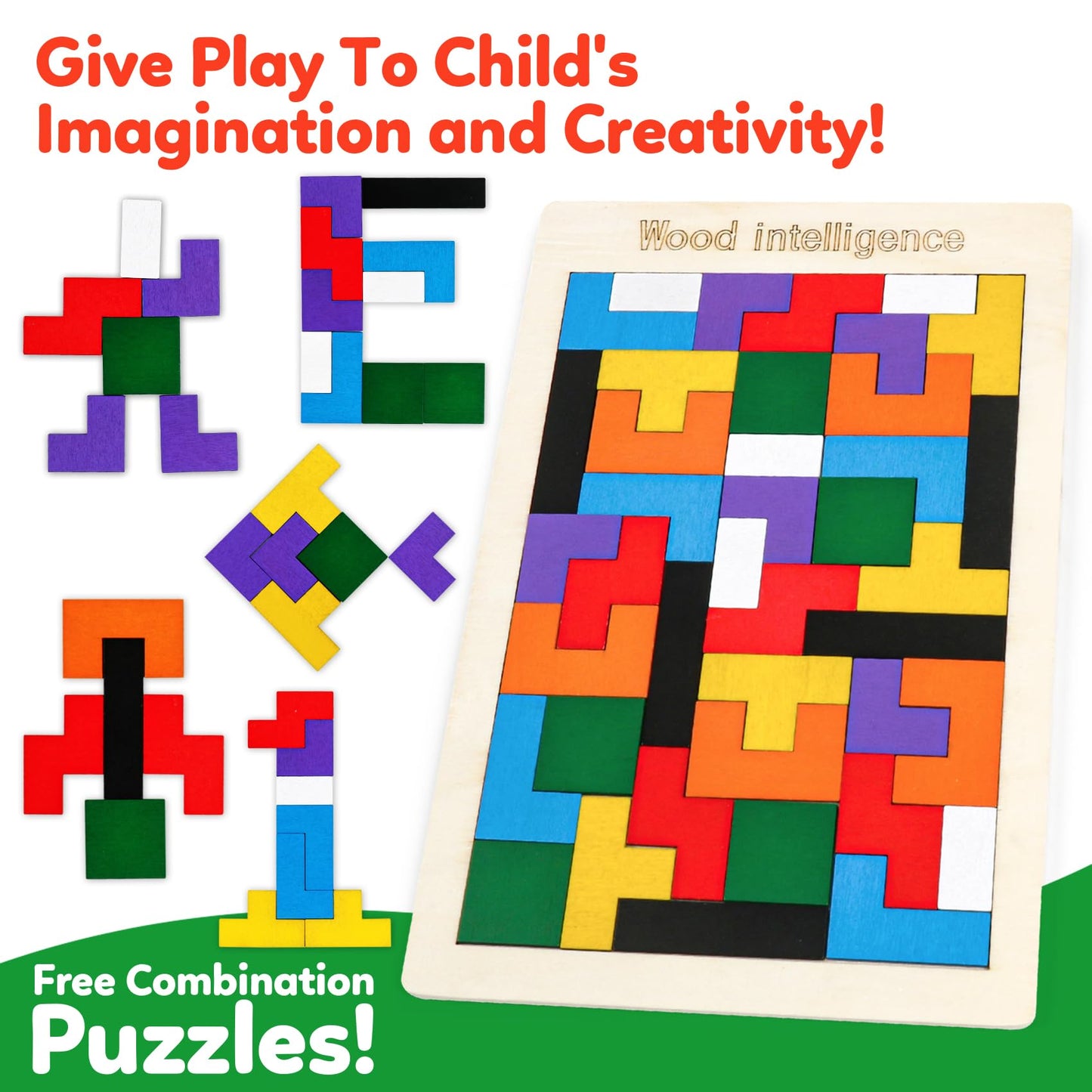 NAODONGLI Wooden Puzzles Geometric Shape Logic Hexagon Puzzle Toys Brain Teasers STEM Montessori Educatioanl IQ Board Games for Kids Boys Girls Ages 3+ (4 Pack)