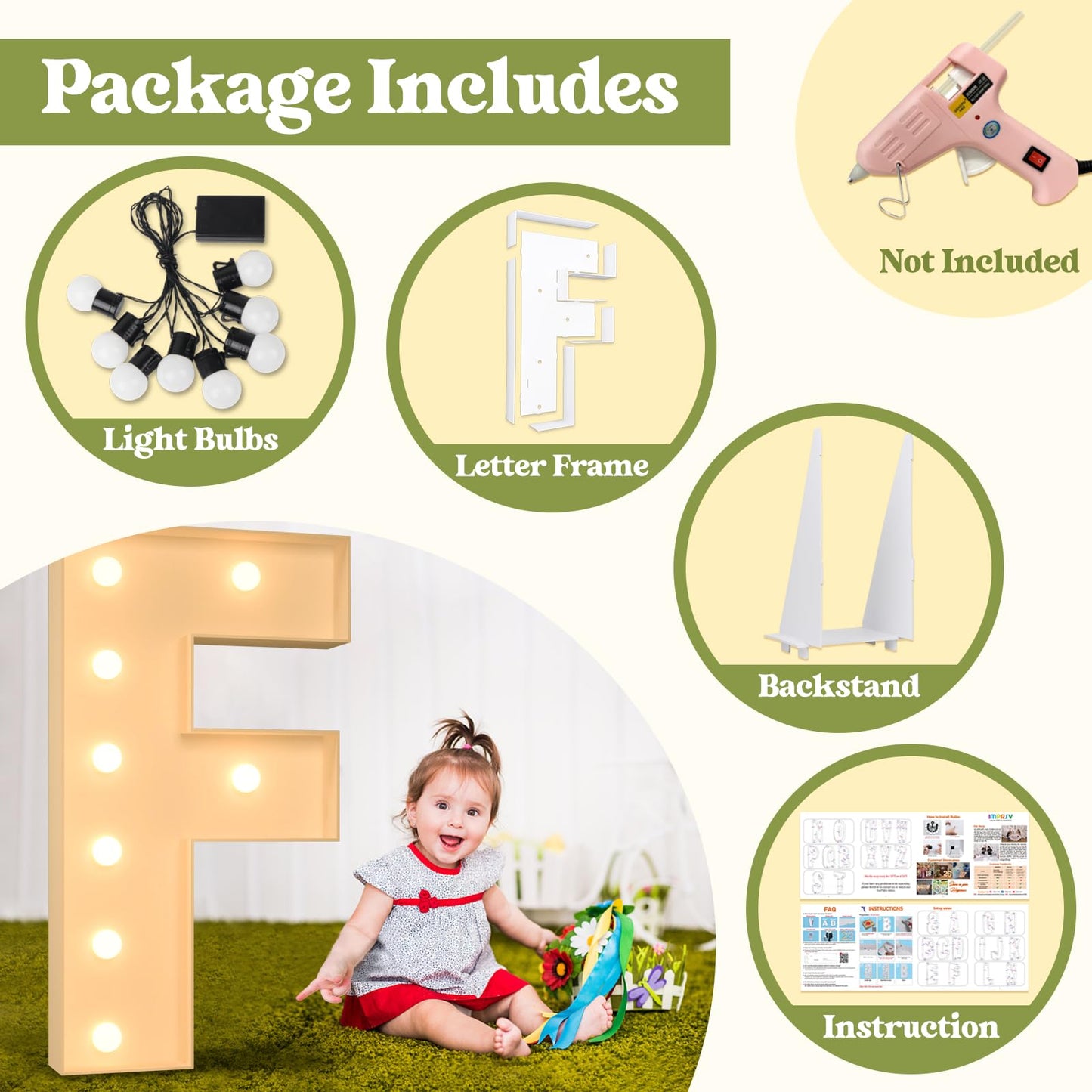 3Ft Marquee Light Up Letters, Large Marquee Letters F For Party Decorations, Big Baby Letters For Baby Shower Birthday Party Dec