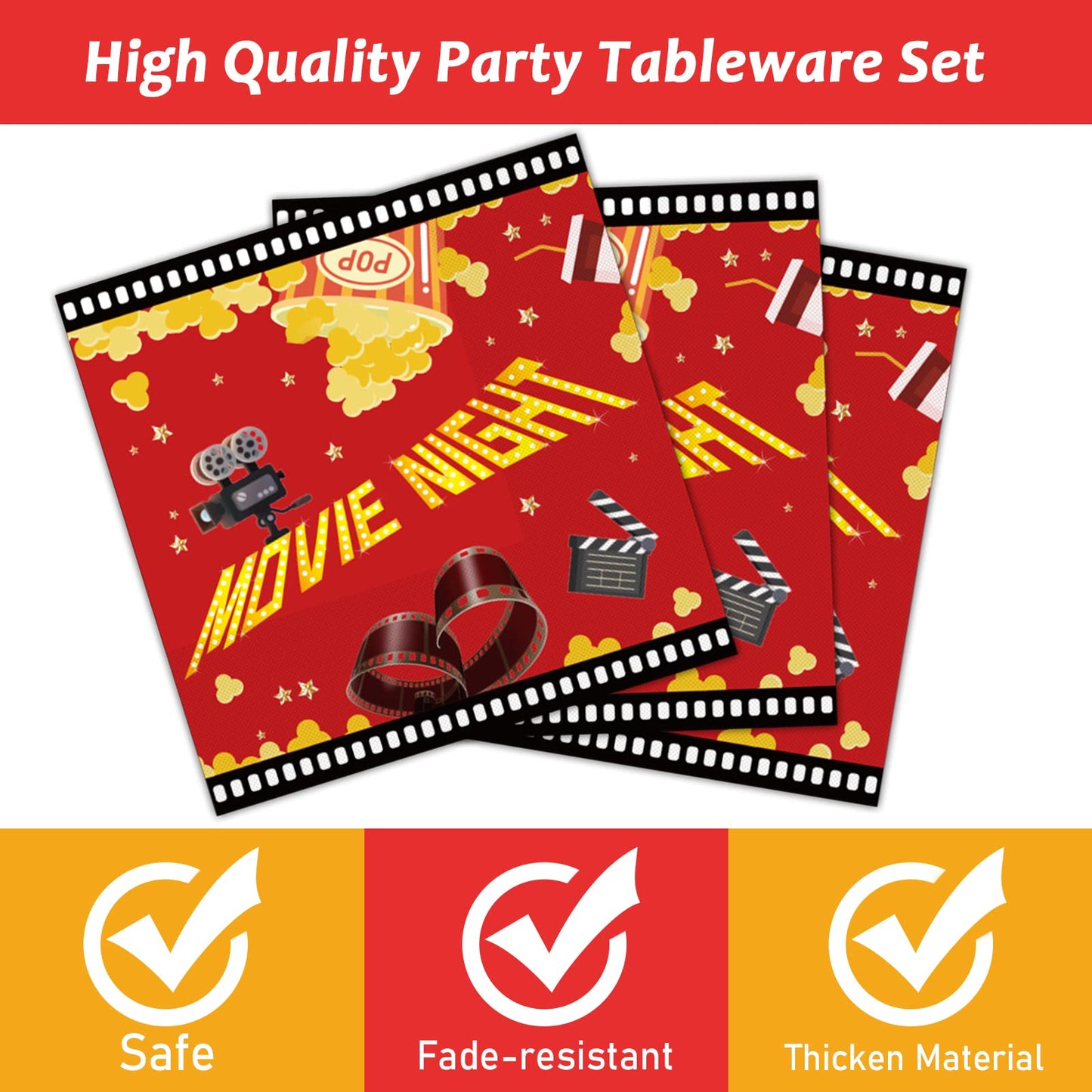 96 Pcs Movie Night Party Supplies Paper Plates Napkins Movie Party Tableware Set Awards Ceremony Theme Party Decorations Favors