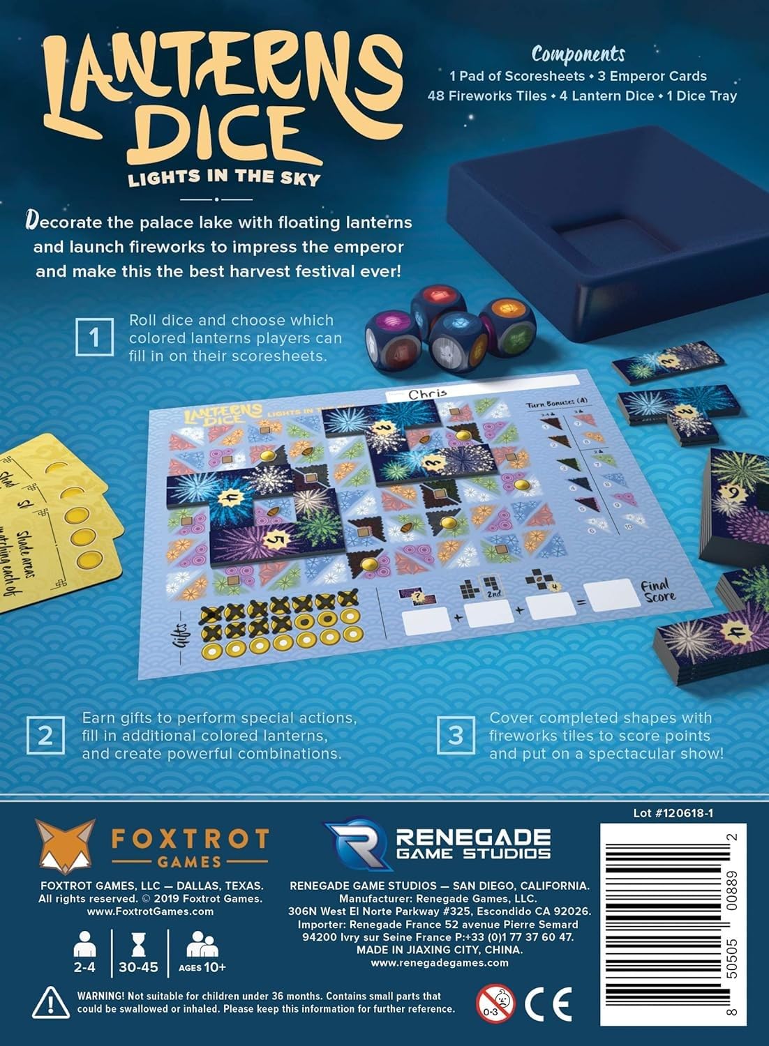 Lanterns Dice - Lights in The Sky  Card Dice Board Game 2-4 Players  30-45 Min  Ages 10 and Up  Decorate The Palace Lake with Floating Lanterns to Impress The Emperor  Score Points for Best Festival