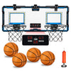 Vrogtik Indoor Double Shot Basketball Hoop - Over The Door With Led Light, Electronic Scoreboard, 4 Balls - Wall Mount Toy Mini