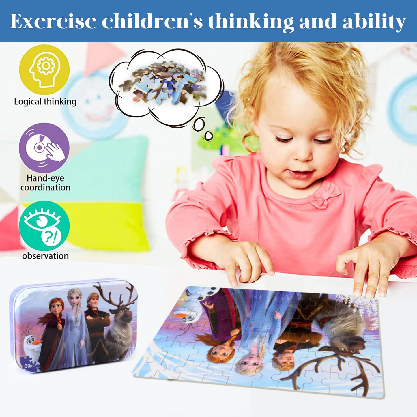 Mzzotoy Puzzles For Kids Ages 4-8, 60 Pieces Puzzles For Kids Ages 3-5 In A Metal Box Girls And Boys Learning Educational Jigsaw