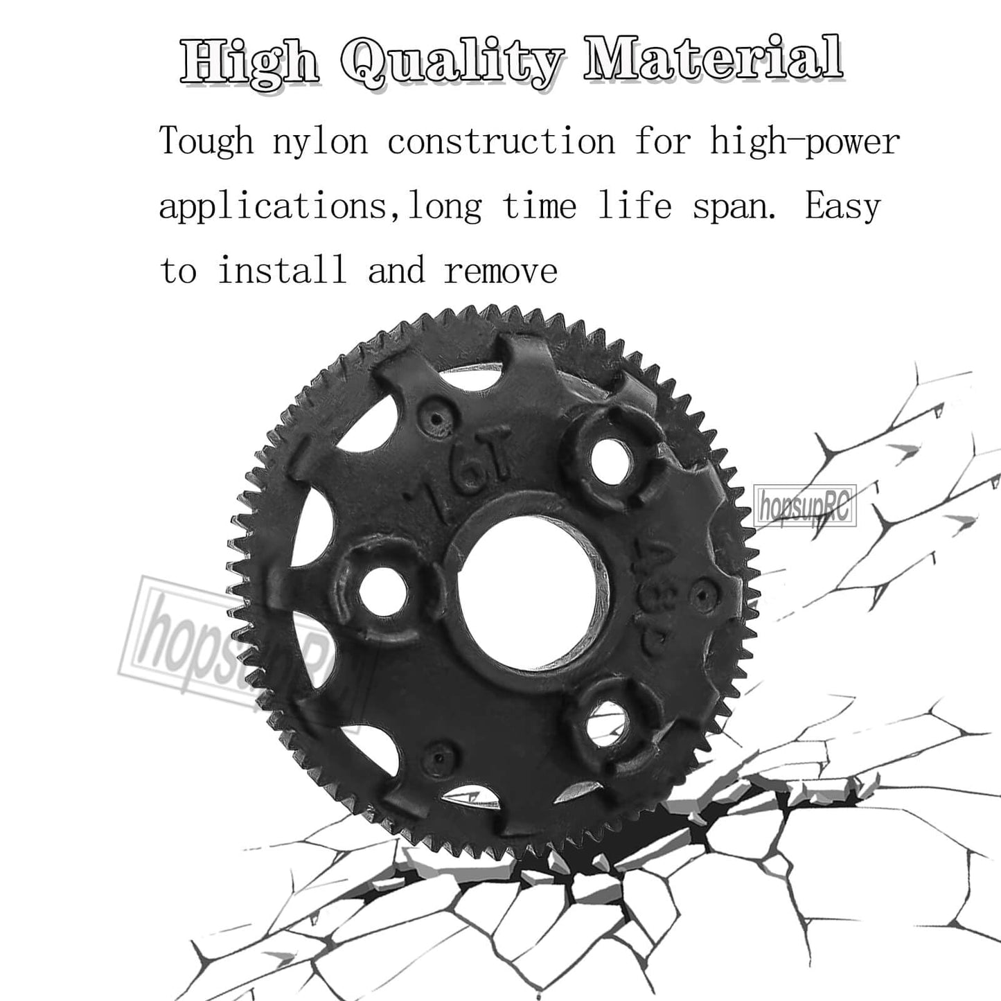 Hopsuprc Nylon 48P 76T Spur Gear Upgrades Part For 1/10 Slash 2Wd Rustler Stampede Bandit Vxl Xl-5,Nylon 48P 76T Transmission Ge