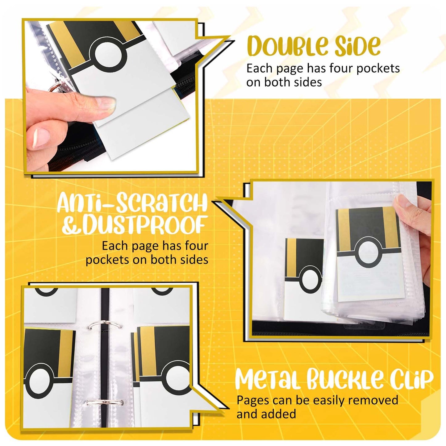 900 - Pockets Trading Card Binder with Removable 50 Sleeves  Card Collector Album with Zipper  Portable Card Holder Book Fits Sports Card  Game Card - Black