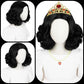 Princess Wig Set Kids Short Curly Black Cosplay Wigs For Kids Girls, Black Middle Part Wig Child'S Costume Wigs Synthetic Hair F