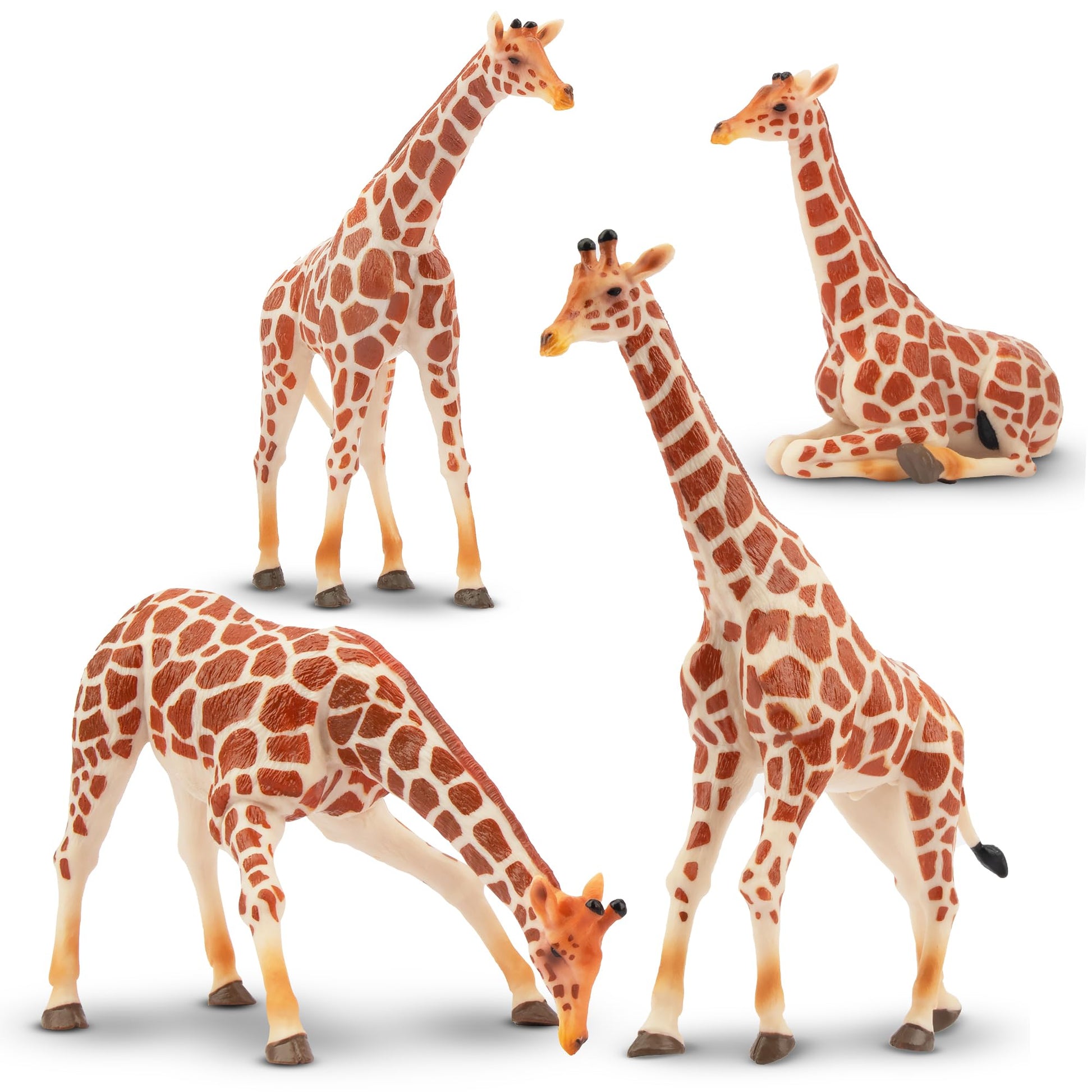 Toymany 4Pcs Realistic Giraffe Figurines With Giraffe Cub, 2-6' Plastic Jungle Animals Figures Family Playset Includes Baby, Educational Toy Cake Toppers Christmas Birthday Gift For Kids