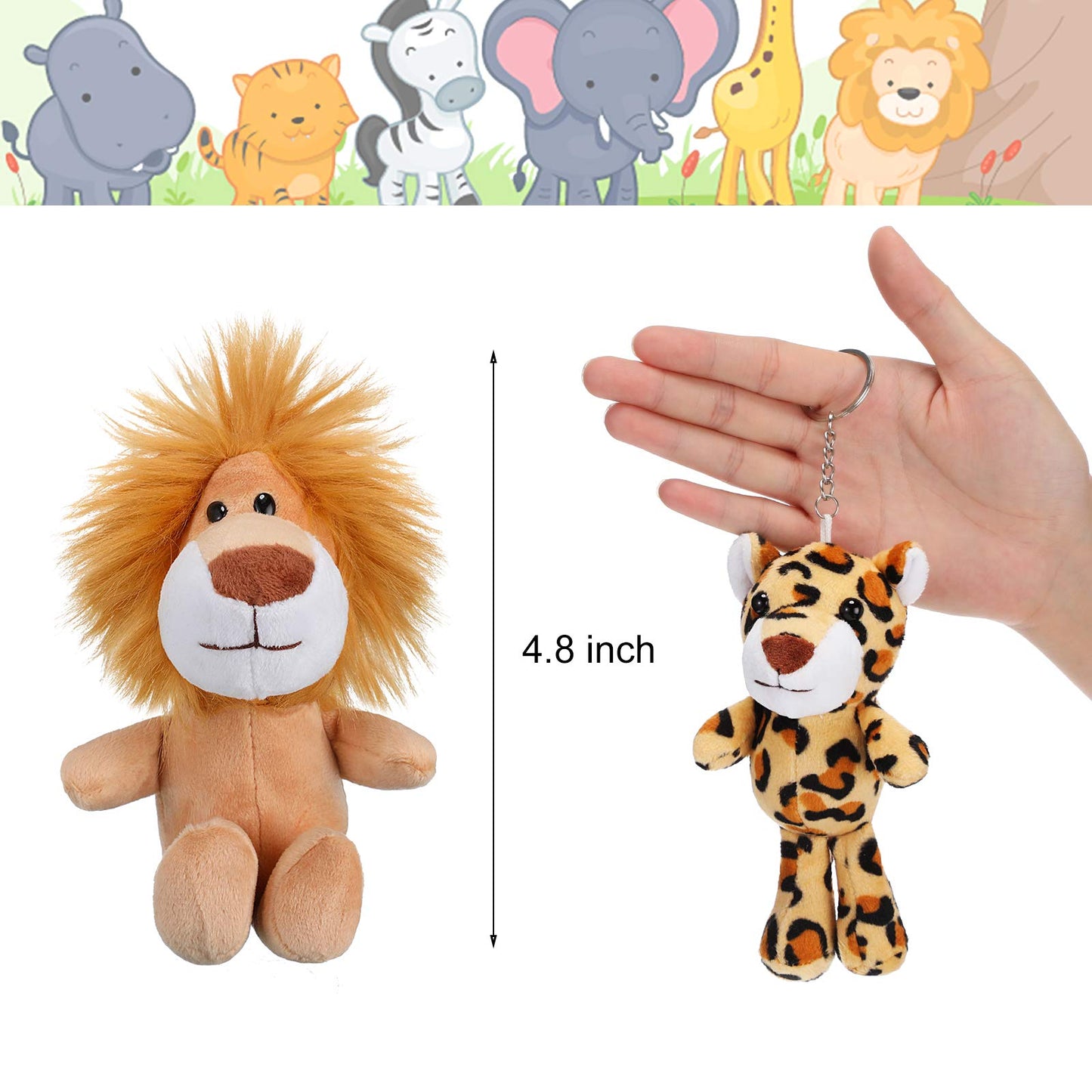 Sumind 12 Pieces Valentine'S Day Mini Stuffed Forest Animals Jungle Animal Plush Toys 4.8 Inch Cute Plush Elephant Lion Giraffe Tiger Plush For Animal Themed Parties Achievement(Standing)