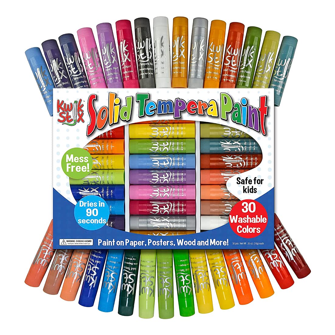 Kwik Stix Solid Tempera Paint Sticks, 30 Colors, Washable Paint Sticks for Kids, Super Quick Drying, Non-Toxic, Allergen Free, P