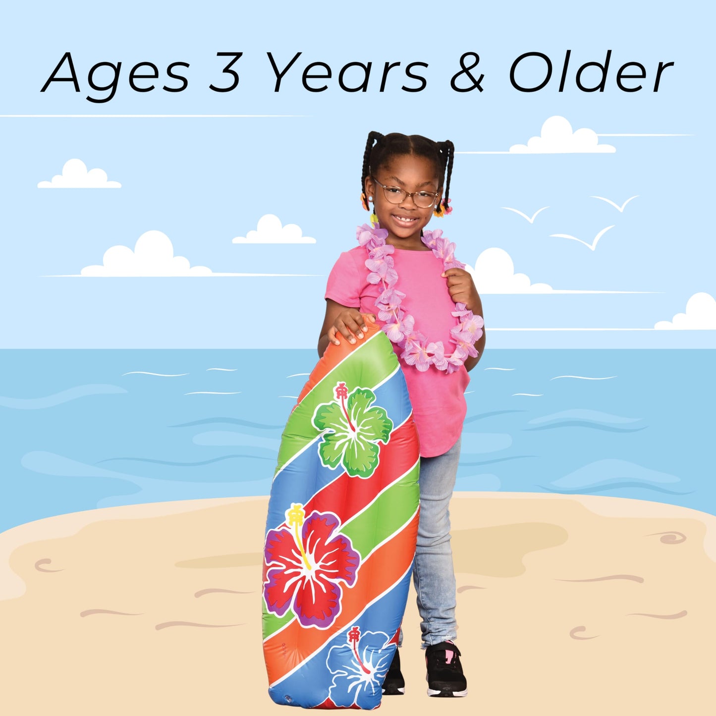 U. S. Toy Inflatable Surfboard - 3 Ft. Vinyl Luau Decoration, Multicolored, Ideal for Beach & Pool Parties, Ages 3+
