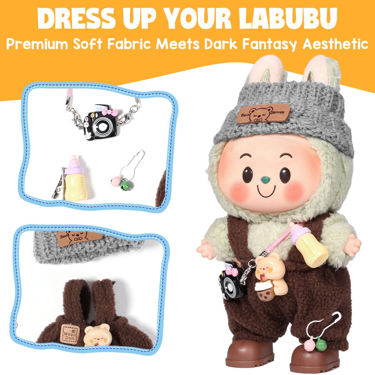 AICase for 17cm Doll Clothes/Outfit Clothing Set for 17cm Doll 3 Piece Set Hat Clothing Boys and Girls Stylish Adorable Clothes Accessories_Brown-14