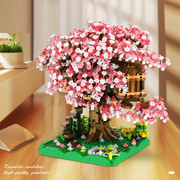 BDYDT Cherry Blossom Bonsai Tree Building Blocks Set, 1443 Pieces, Plastic, Pink, Model 61010, Mini Treehouse Toy for Kids and Adults