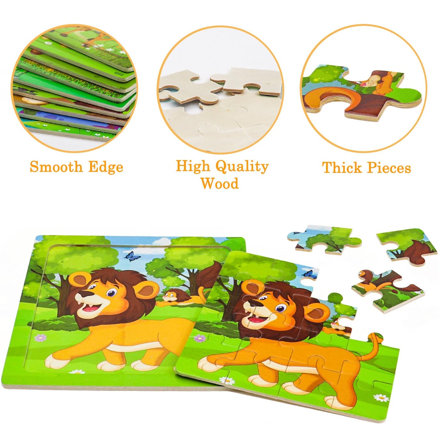 Puzzles For Kids Ages 3-5, 16 Piece Colorful Wooden Puzzles For Toddler Children Learning Educational Puzzles Toys For Boys And Girls (9 Puzzles)