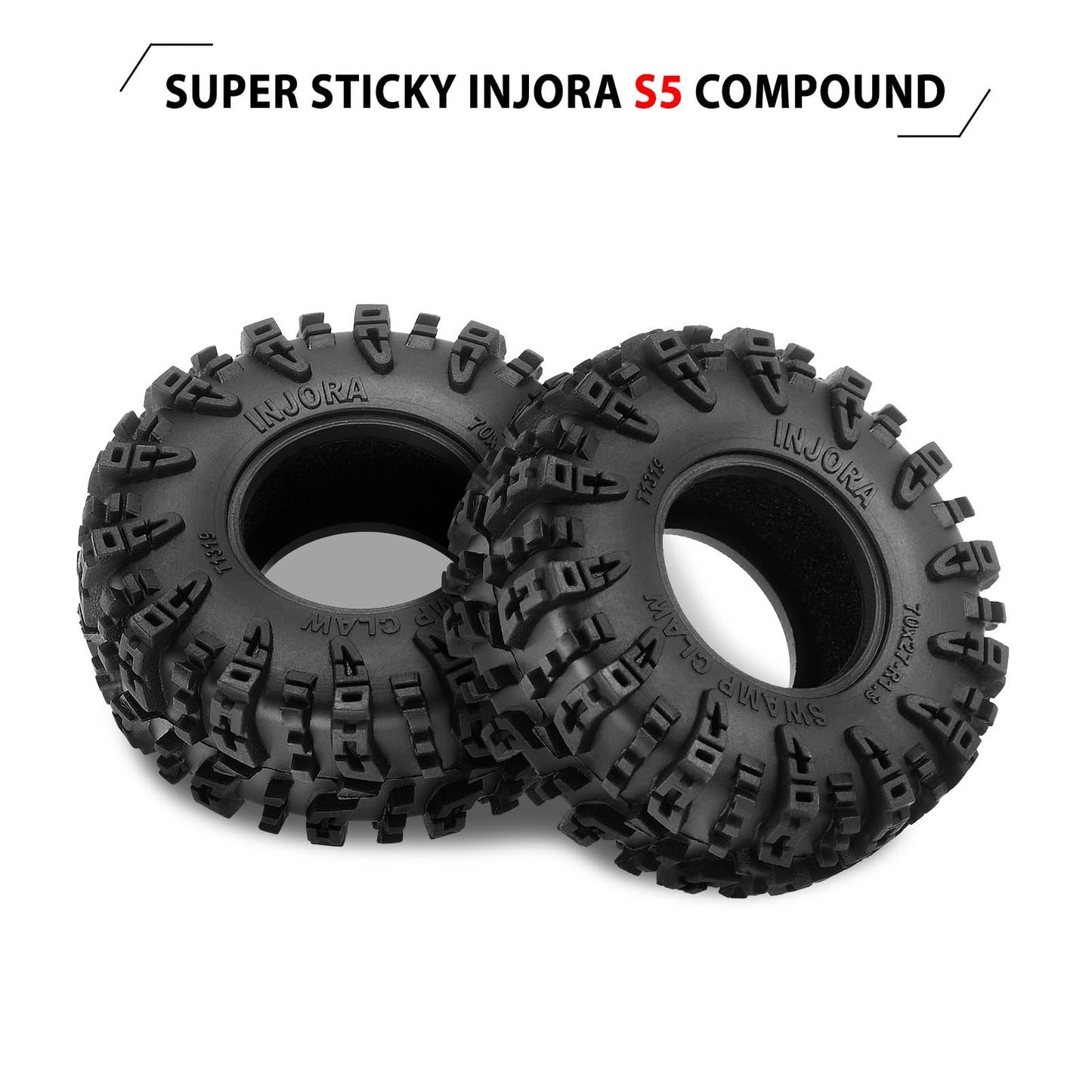 INJORA 1.3'' Wheel Tires - S5 Swamp Claw Mud Terrain Tires for TRX4M SCX24 1/18 1/24 RC Crawler Car (70 * 27mm)