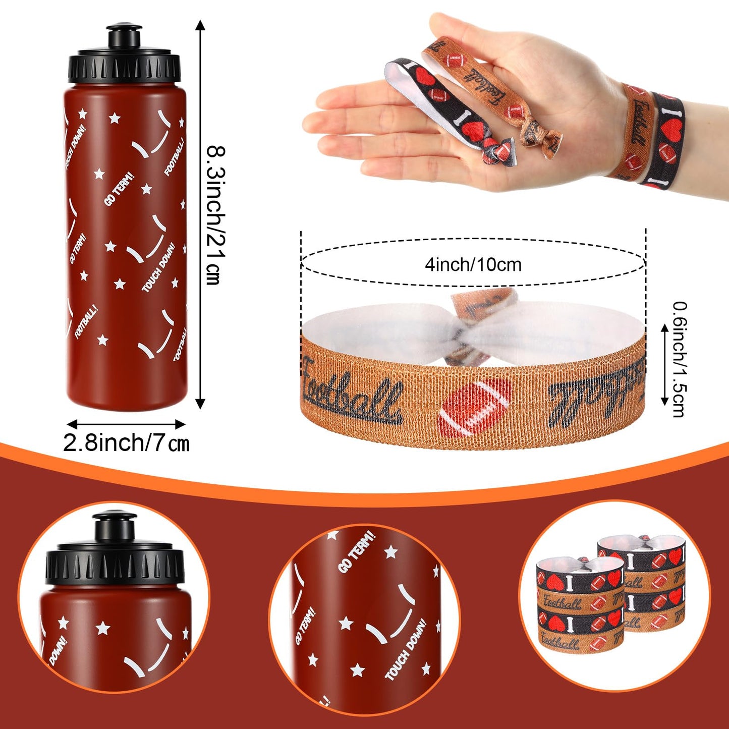 Maxdot 81 Pcs Football Party Favors Set Water Bottle Drawstring Bags Acrylic Keychain Knotted Bracelet 50 Stickers Oil Pen Sport