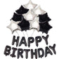 Big Black Happy Birthday Banner (3D Silvler) Mylar Foil Happy Birthday Balloons, 27Pcs Birthday Party Decorations With 10Pcs Ext