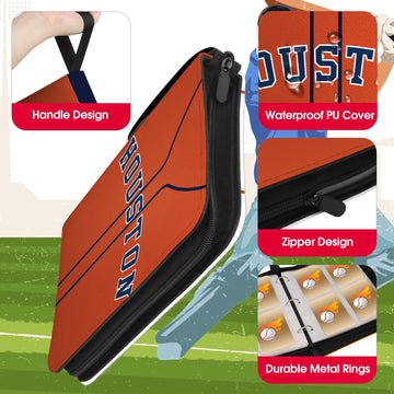 Kivolfun Baseball Card Binder With Sleeves, 400 Pocket, Houston Orange, 3 Ring Binder Storage Book Folder Organizer For Kids Gif