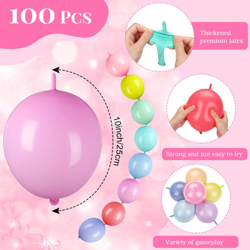 Meanplan 100 Pcs Link Balloon Linking Balloon Latex Linkable Balloons Connected Wedding Party Decoration(Macaron Colors,10 Inch)