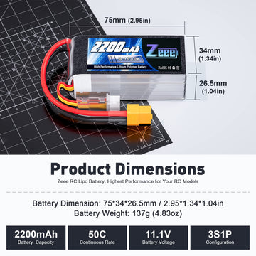 Zeee 3S 2200mAh Lipo Battery 11.1V 50C Shorty Pack Battery with XT60 Plug for RC Car Truck RC Vehicles Boat Drone RC Airplane Qu