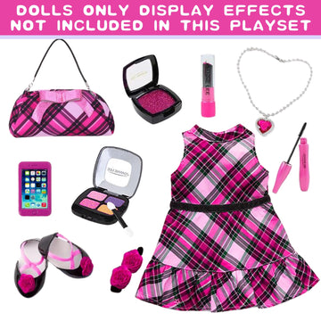 American 18 Inch Dolls Makeup Accessories and Clothes Fashion Dress Tote Bag for 18 Doll Include Outfits Shoes Cosmetic Toys Stuff Gift for Baby Girl (No Doll)